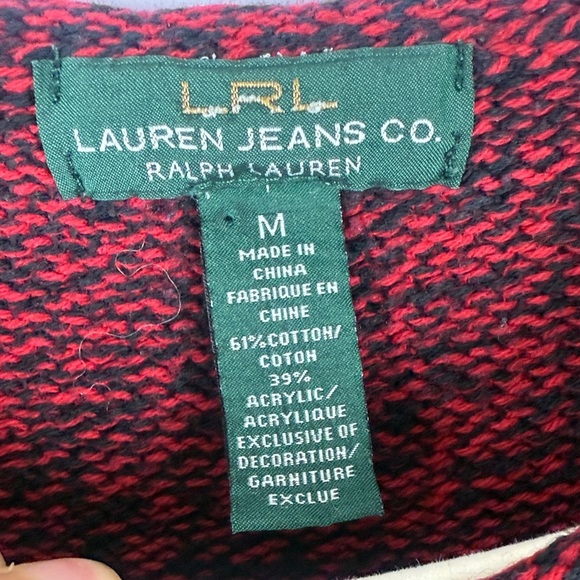 Lauren Jeans Co. Ralph Lauren Cotton Blend Red Long Sleeve Sweater Size Medium - Picture 3 of 9